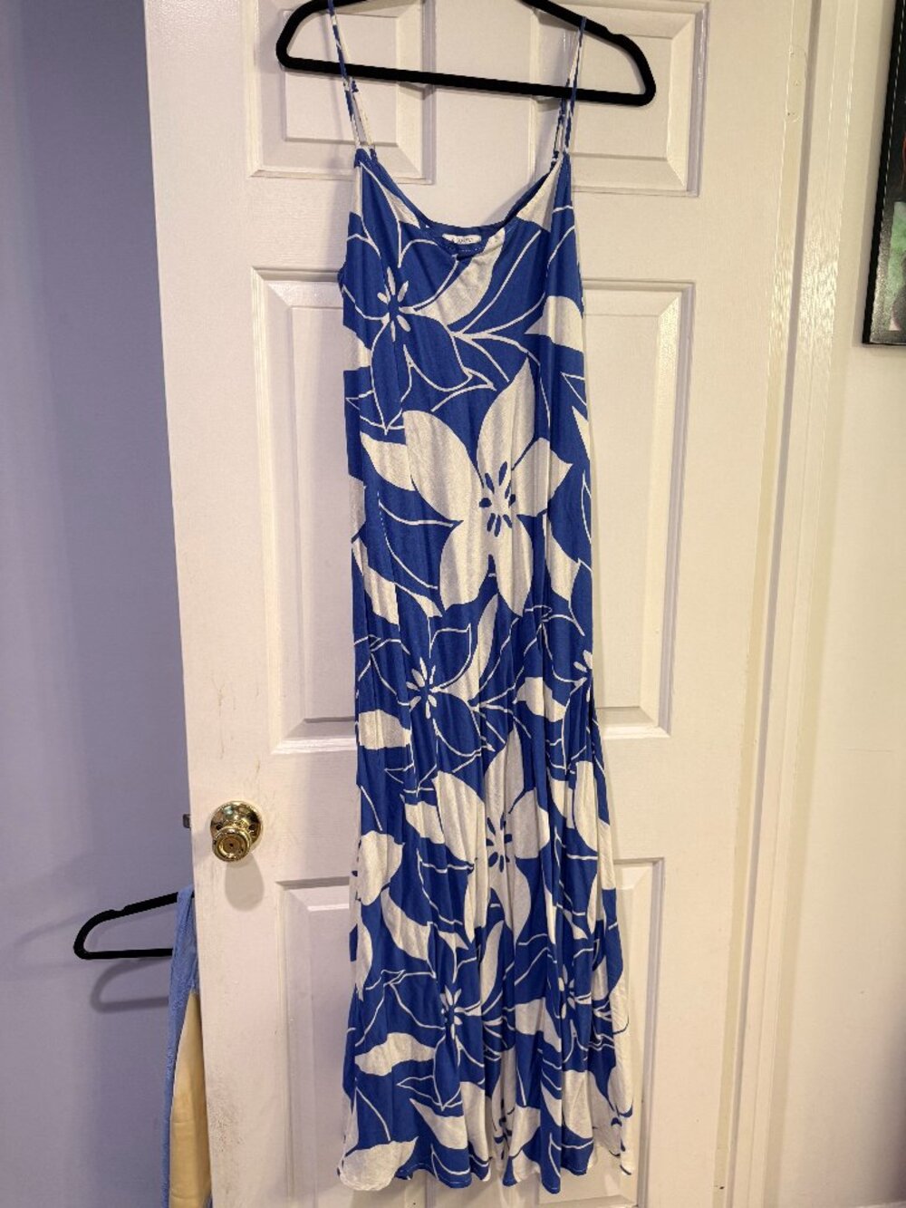 Z Supply Blue White Floral Linen Blend Maxi Dress L